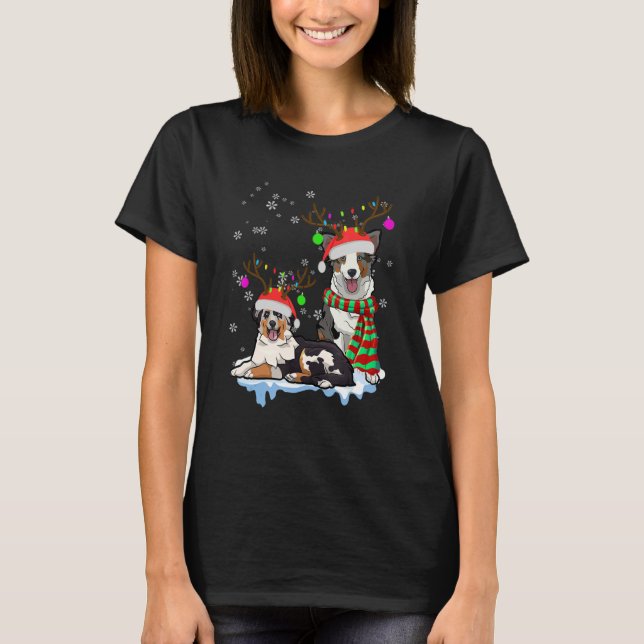 Cute Christmas Australian Shepherd Santa Hats Rein T-Shirt (Vorderseite)