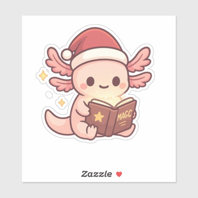 Cute Christmas Axolotl Sticker | Kawaii Magic Book (Blatt)