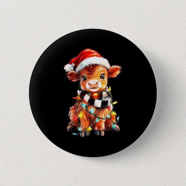 Cute Christmas Baby Highland Cow F Thanksgiving  Button (Vorderseite)