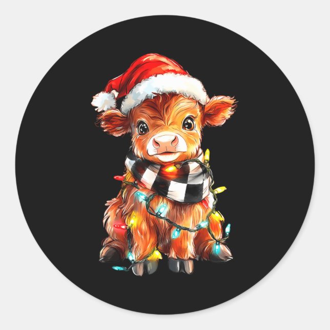 Cute Christmas Baby Highland Cow F Thanksgiving  Runder Aufkleber (Vorderseite)