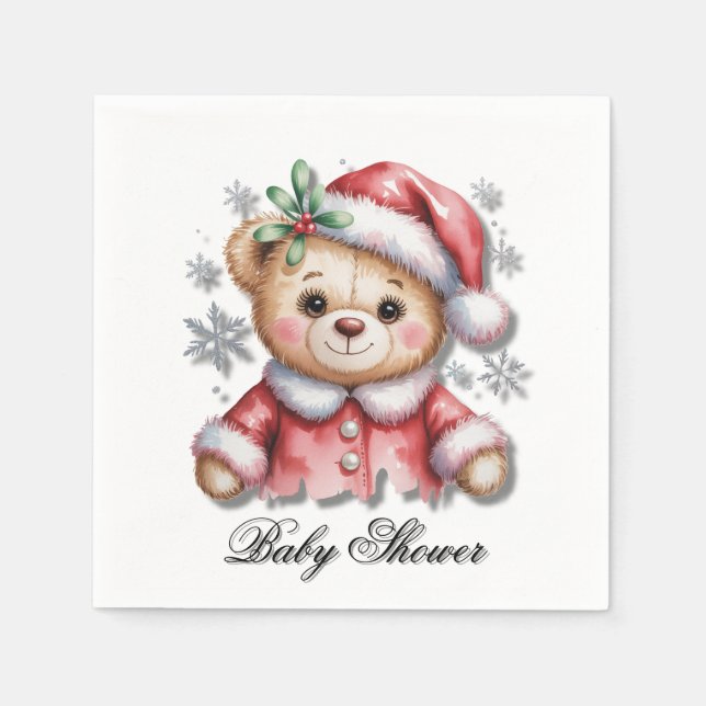 Cute Christmas Bear and Snowflakes Serviette (Vorderseite)