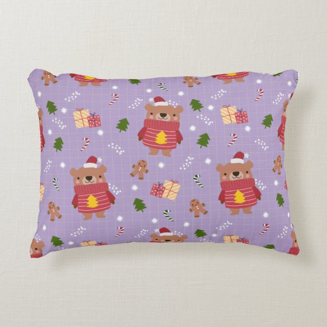 Cute Christmas Bear Pattern | Cozy Holiday Winter  Dekokissen (Vorderseite)