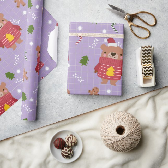 Cute Christmas Bear Pattern | Cozy Holiday Winter  Geschenkpapier (Kunsthandwerk)