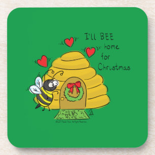 Cute Christmas Bee Funny Holiday Cartoon Getränkeuntersetzer