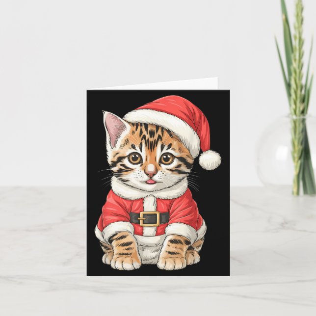 Cute Christmas Bengal Cat Santa  Karte (Vorderseite)