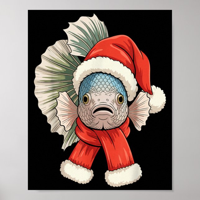 Cute Christmas Betta Fish Santa  Poster (Vorne)