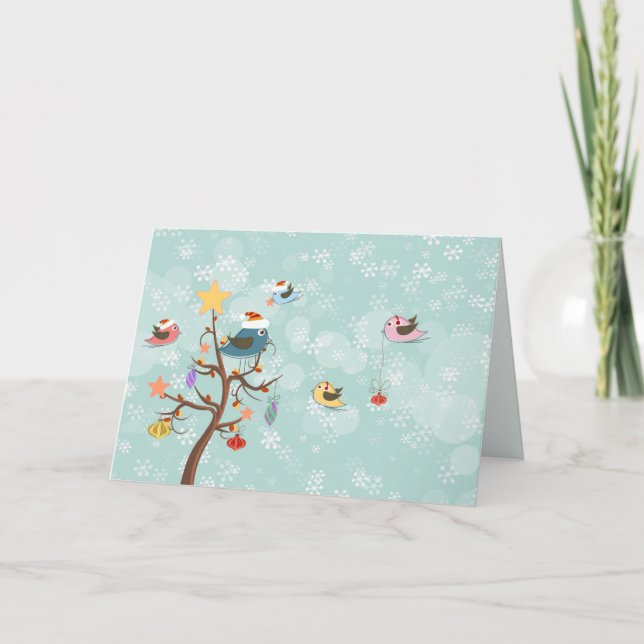 Cute Christmas Birds Card Feiertagskarte (Vorderseite)