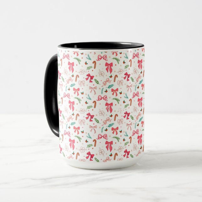 Cute Christmas Bow & Candy Cane Pattern Mug Tasse (Vorderseite Links)