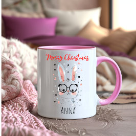 Cute Christmas Bunny in Santa Hat Coffee Zweifarbige Tasse