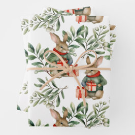 Cute Christmas Bunny Wrapping Paper Geschenkpapier Set