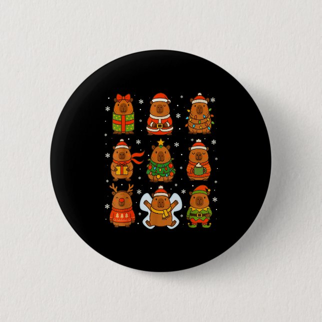 Cute Christmas Capybara Funny Family Xmas Men Wome Button (Vorderseite)