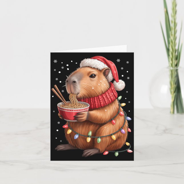 Cute Christmas Capybara With Ramen Bowl Holiday Te Karte (Vorderseite)