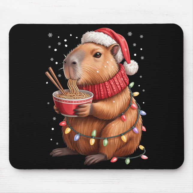 Cute Christmas Capybara With Ramen Bowl Holiday Te Mousepad (Vorne)