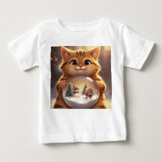 Cute Christmas Cat Holding Snow Globe Art Baby T-shirt