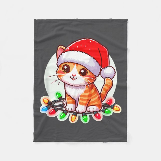 Cute Christmas Cat In Santa Hat  Fleecedecke (Vorderseite)