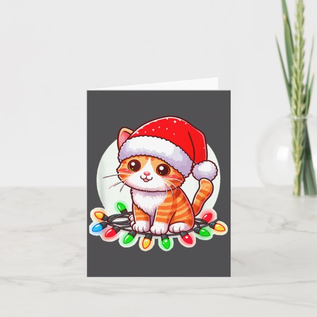Cute Christmas Cat In Santa Hat  Karte (Vorderseite)
