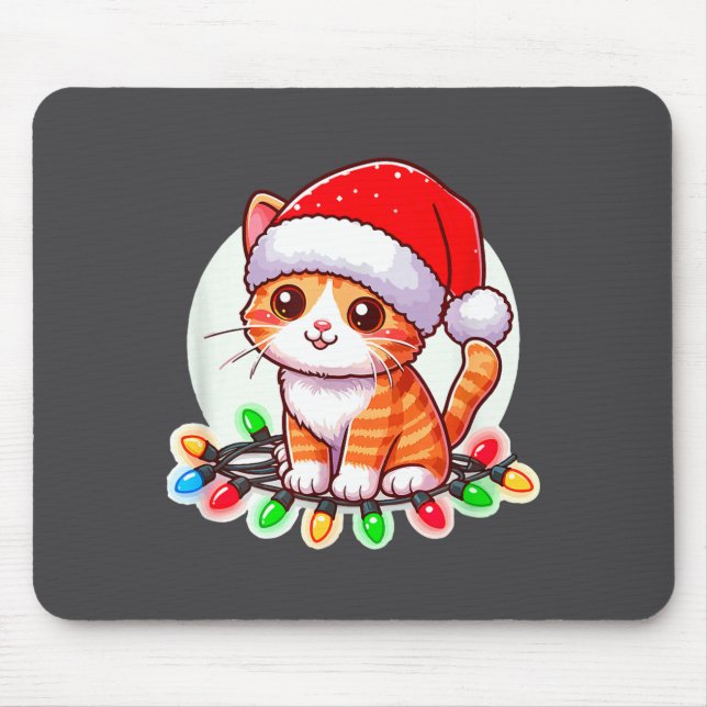 Cute Christmas Cat In Santa Hat  Mousepad (Vorne)