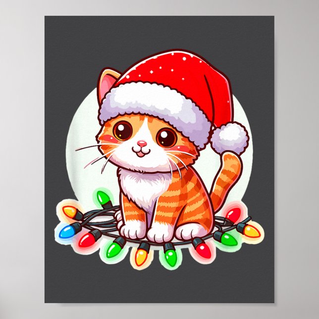 Cute Christmas Cat In Santa Hat  Poster (Vorne)
