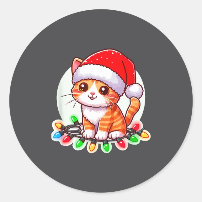 Cute Christmas Cat In Santa Hat  Runder Aufkleber (Vorderseite)