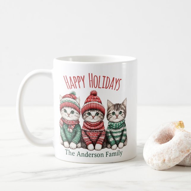 Cute Christmas Cat Mug | Custom Family Name Kaffeetasse (Mit Donut)