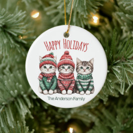 Cute Christmas Cat Ornament | Custom Family Name