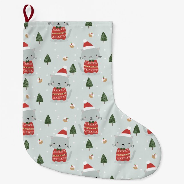 Cute Christmas Cat Pattern – Festive Holiday  Großer Weihnachtsstrumpf (Vorderseite)