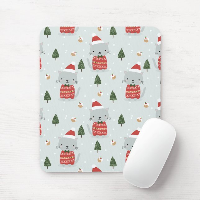 Cute Christmas Cat Pattern – Festive Holiday  Mousepad (Mit Mouse)