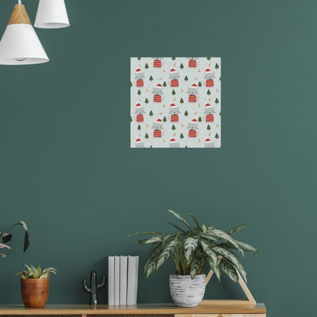 Cute Christmas Cat Pattern – Festive Holiday  Poster (Wohnzimmer 1)