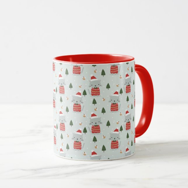 Cute Christmas Cat Pattern – Festive Holiday  Tasse (VorderseiteRechts)