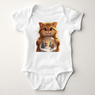 Cute Christmas Cat Snow Globe Baby Jersey Bodysuit Baby Strampler
