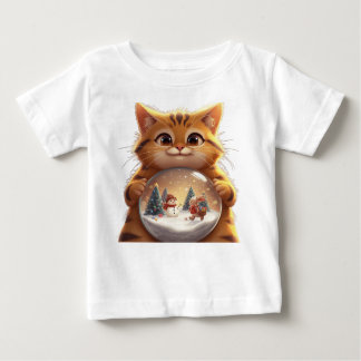 Cute Christmas Cat Snow Globe Baby T-Shirt