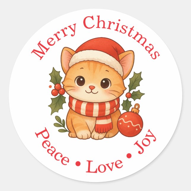 Cute Christmas Cat Sticker (Vorderseite)