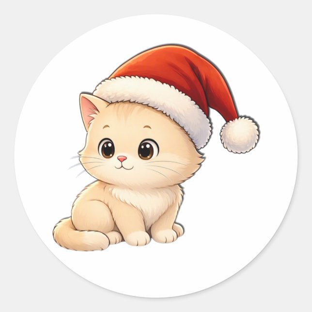 Cute Christmas Cat Sticker (Vorderseite)