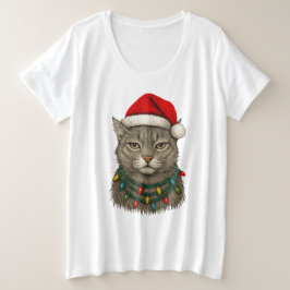 Cute Christmas Cat Wearing Santa Hat and Holiday  Große Größe T-Shirt