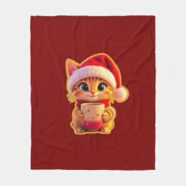 **Cute Christmas Cat with Santa Hat – Funny Holida Fleecedecke