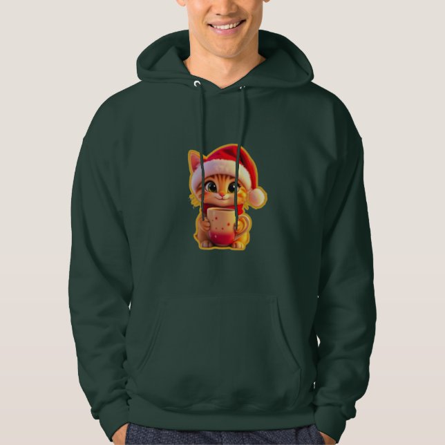 **Cute Christmas Cat with Santa Hat – Funny Holida Hoodie (Vorderseite)