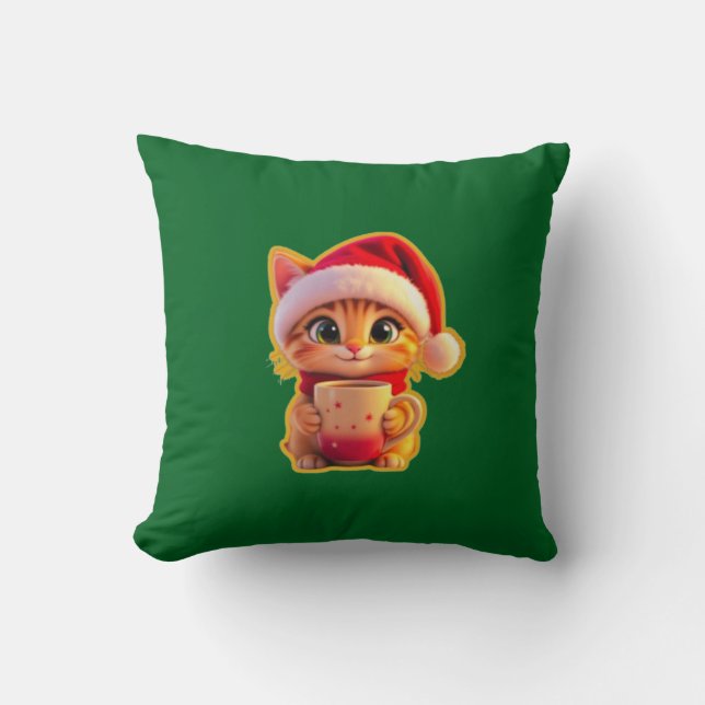 **Cute Christmas Cat with Santa Hat – Funny Holida Kissen (Vorderseite)