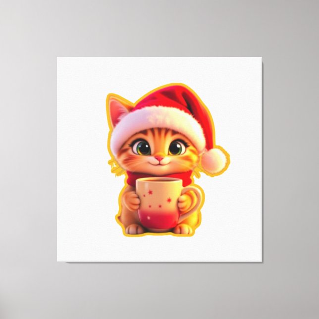 **Cute Christmas Cat with Santa Hat – Funny Holida Leinwanddruck (Vorderseite)