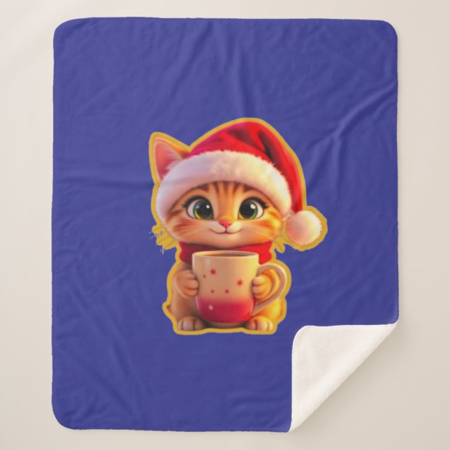 **Cute Christmas Cat with Santa Hat – Funny Holida Sherpadecke (Vorderseite)