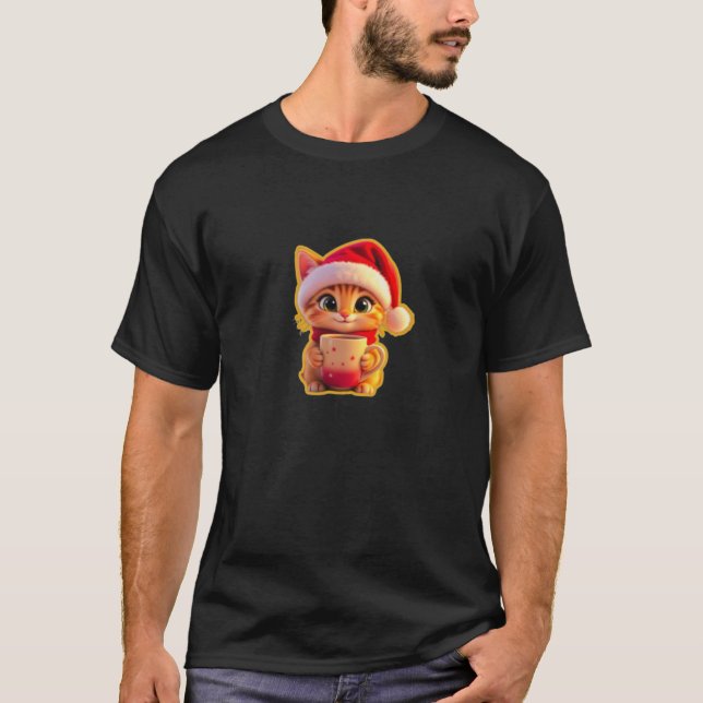 **Cute Christmas Cat with Santa Hat – Funny Holida T-Shirt (Vorderseite)