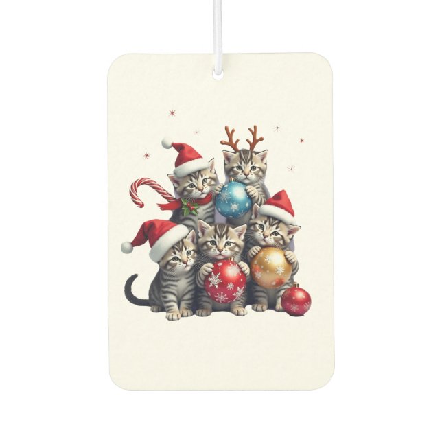 Cute Christmas Cats In Space Ornaments T-Shirt Autolufterfrischer (Vorderseite)