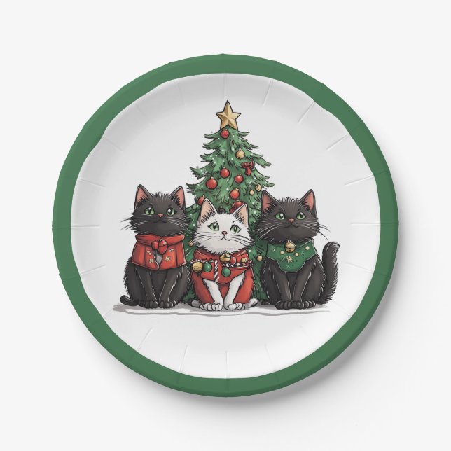 Cute Christmas Cats Pappteller (Vorderseite)