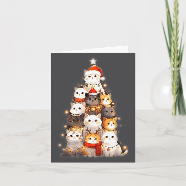 Cute Christmas Cats Tree Lights Holiday Kittens Il Karte (Vorderseite)