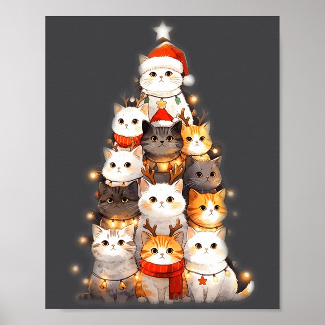 Cute Christmas Cats Tree Lights Holiday Kittens Il Poster (Vorne)