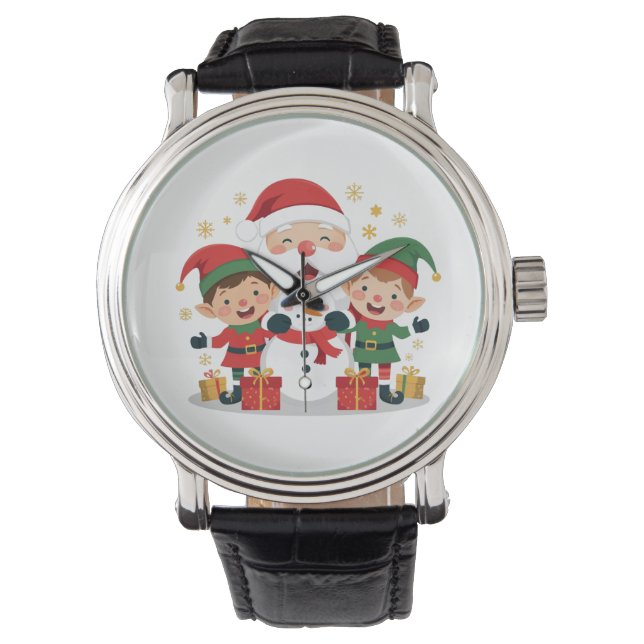 Cute Christmas Characters – Santa, Elves & Snowman Armbanduhr (Vorderseite)