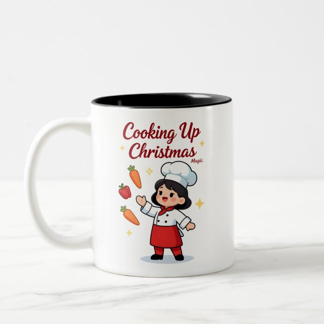 Cute Christmas Chef Mug for Holiday Cheer Zweifarbige Tasse (Links)