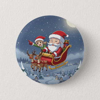 Cute Christmas Chibi Santa and Elf button