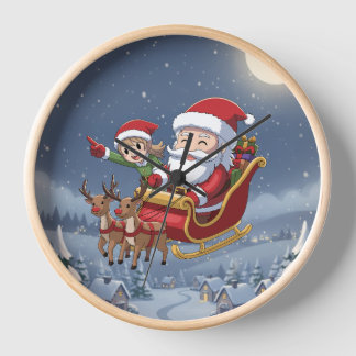 Cute Christmas Chibi Santa and Elf Clock Uhr
