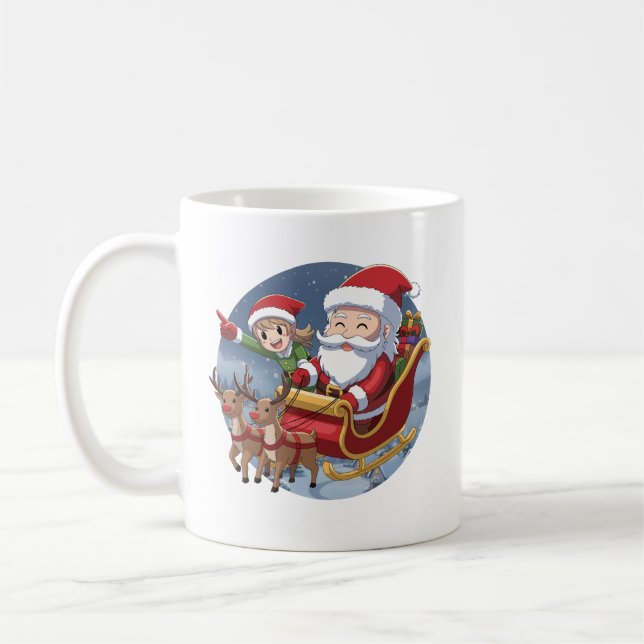 Cute Christmas Chibi Santa and Elf – Holiday Illus Kaffeetasse (Links)