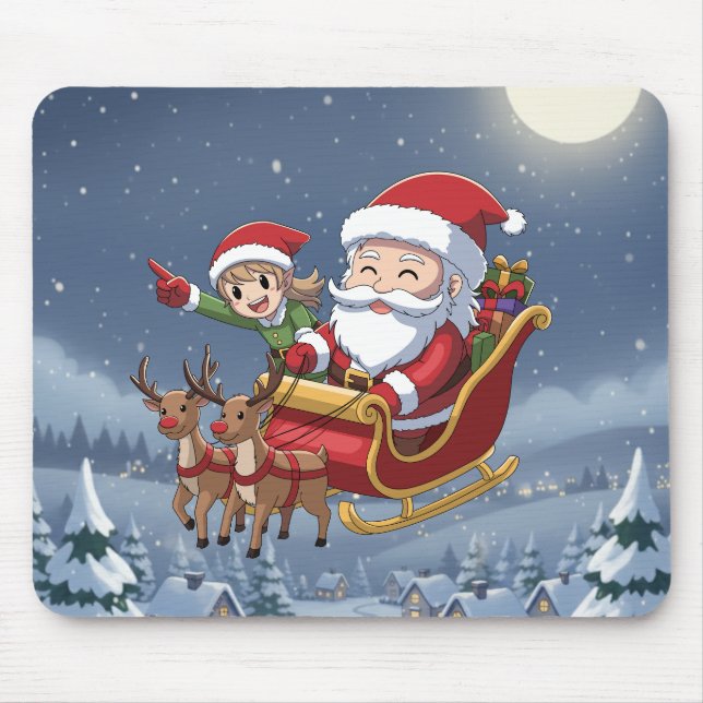 Cute Christmas Chibi Santa and Elf Mouse Pad Mousepad (Vorne)